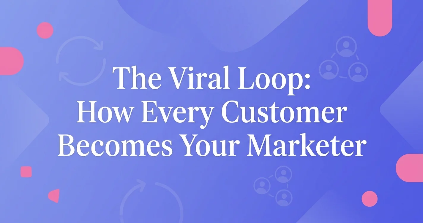 Modern digital illustration with the title The Viral Loop How Every Customer Becomes Your Marketer displayed in white serif text on a periwinkle gradient background