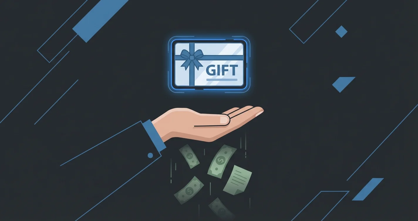 Side-by-side comparison of a Square gift card and a discount coupon on a salon reception desk